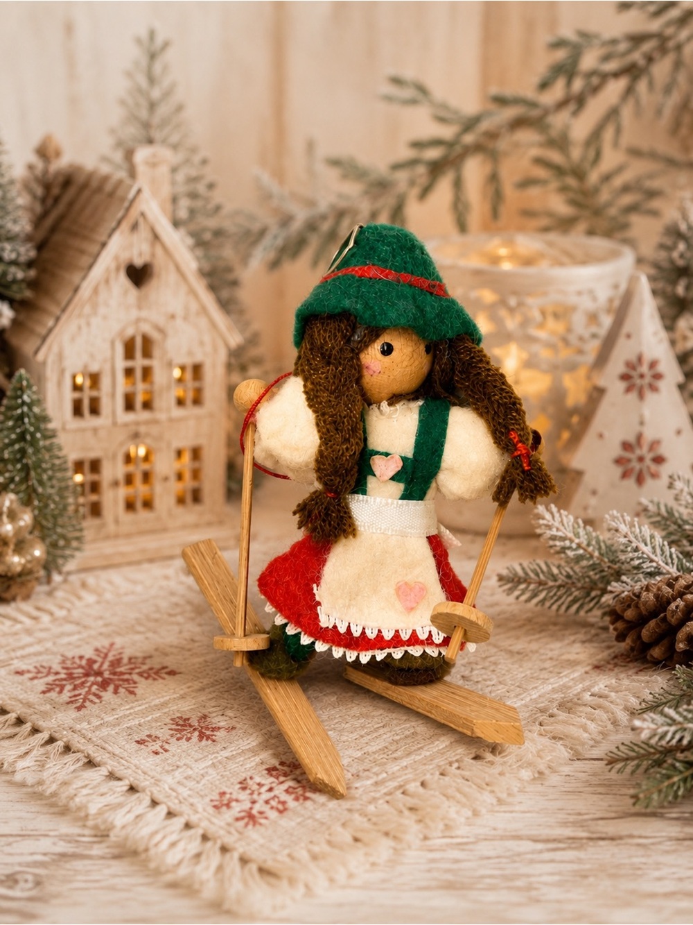 Vintage Kurt Adler 1980 Felt Skier Girl Christmas Ornament